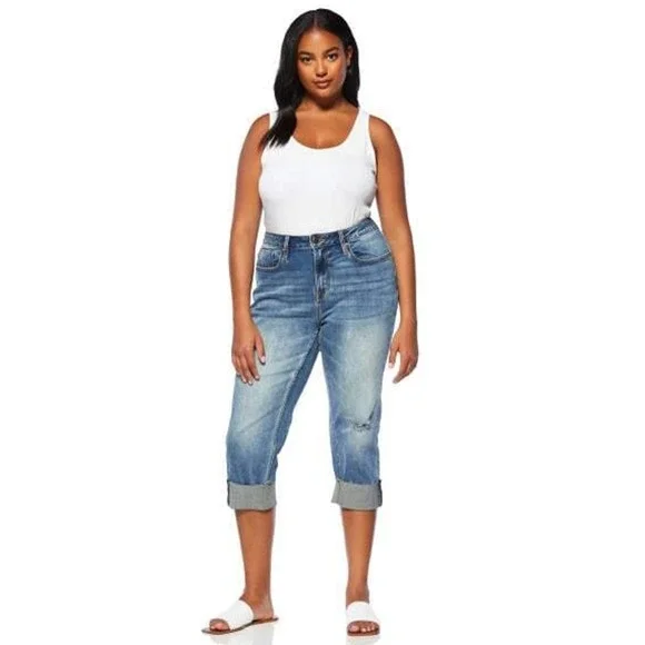 Vigoss Marley Distressed Midrise Cuffed Capri Light Wash Plus Size 22 H14763 - Picture 14 of 14